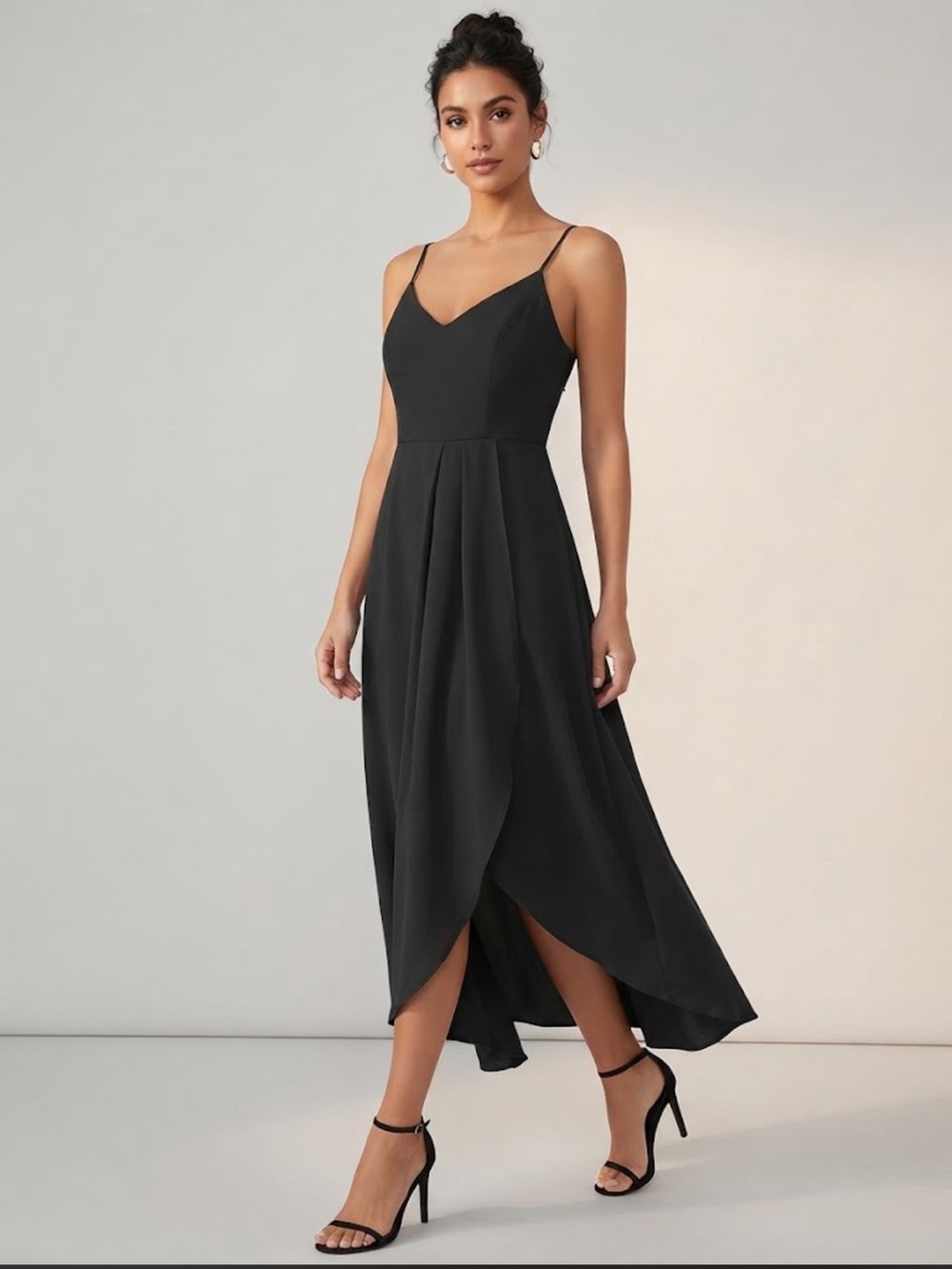 Lulus Black Tulip Hem Midi Dress Size XL Spaghetti Strap Cocktail Party Wedding